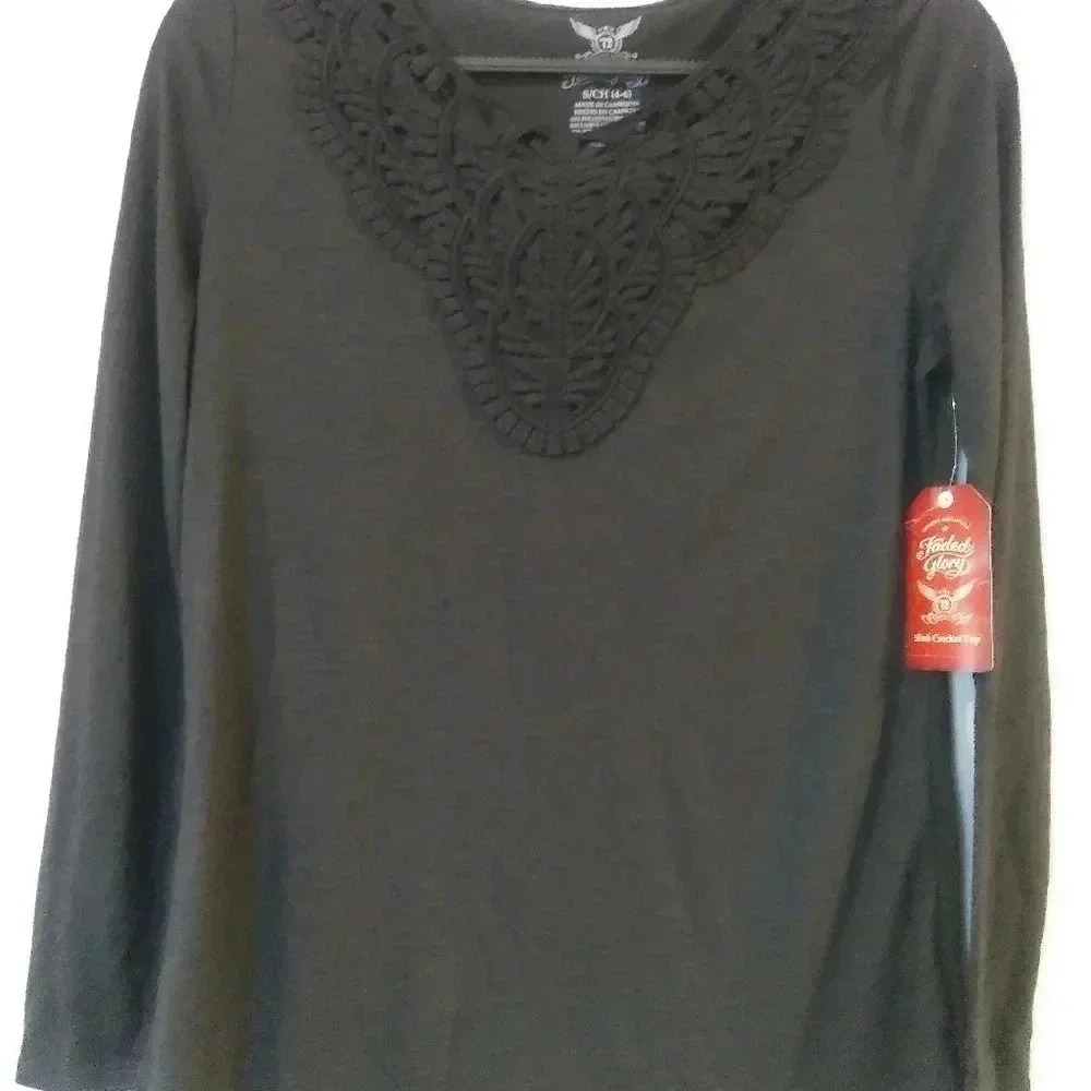 Faded Glory Black Slub Crochet Top